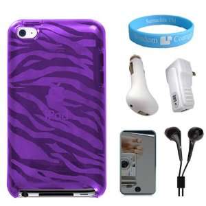  Scratch Proof Silicone Purple Zebra Case for iPod Touch 4G 