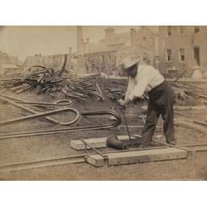 Railroad Construction Worker Straightening Track, c.1862 Photographic 