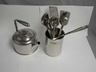   Clad Stainless Steel Kitchen Tool Set 7 Pc + Holder + Kettle  