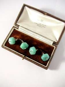 ANTIQUE STERLING SILVER JADE CUFFLINKS  