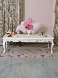   Cottage Chic White Long Coffee Table French Louis XV Style Roses