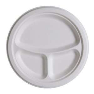  10 in 3 Compt Compostable Sugarcane Plates, 50 per pack 