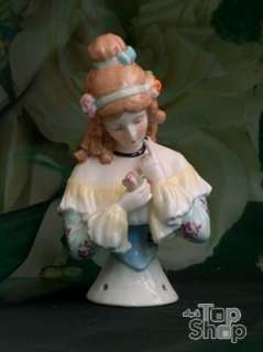 ۞ PORCELAIN WOMAN BUST with Rose / TEA HALF DOLL ۞ New  