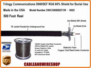RG6 Coaxial Cable TV Burial UG Underground 500 ft 60%  