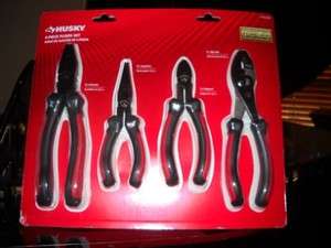 HUSKY PLIERS SET OF 4, $40 VALUE, LINESMAN, NEEDLE NOSE, CUTTER, SLIP 