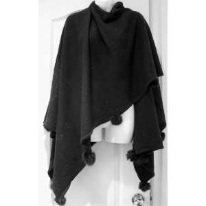  Ruana Wrap Cape Shawl Stole BLACK Wool Blend Everything 