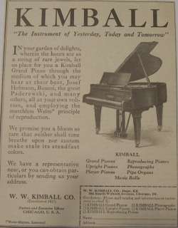 1923 Kimball Grand Upright Player Pianos Print Ad  