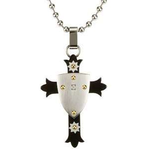 Stainless Steel and Ion Plated Cross Shield with Diamond on a 30 inch 