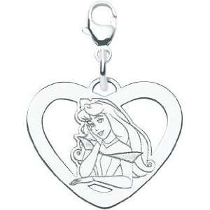   Sterling Silver Disney Princess Aurora Heart Lobster Clasp Charm