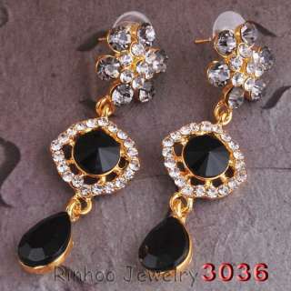 Free K28925 gold plated costume bridal black Necklace Earring 1set 
