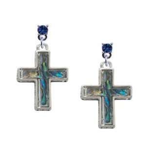   Cross   Two Sided Sapphire Swarovski Post Charm Earrings [Jewelry