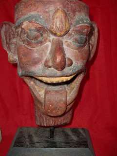 RARE OLD BURMESE LARGE KING WOODEN PUPPET HEAD & STAND  