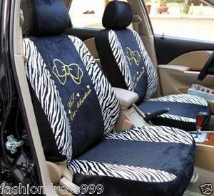   Black + White Zebra Lace Series Bow Car Auto Seat Holder Cover  