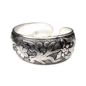  Miao Silver Toned Cuff Bracelet Wide Floral Jewelry